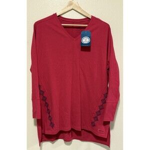 Life Is Good Womens Long Sleeve Embroidered Shirt Tunic Size Medium Magenta